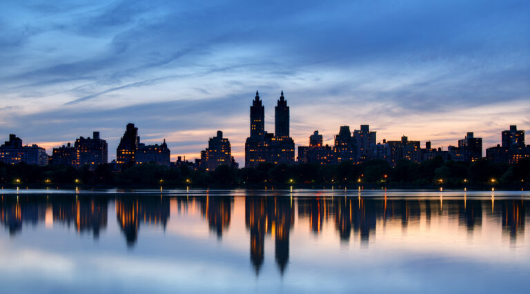 Skyline of buildings along Central Park West viewed from above J